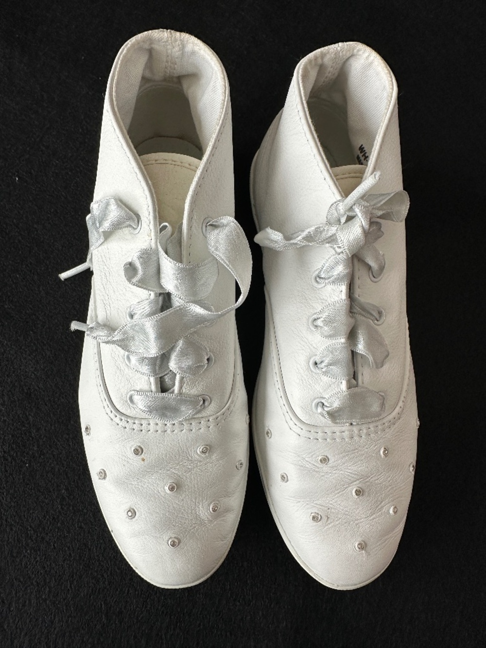 Vintage Keds leather rhinestone embellished bridal sneakers.